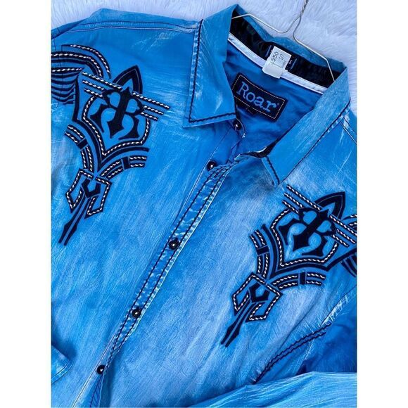 Roar By Buckle SZ XL Men’s Commander Vintage Blue Wash Shirt - Picture 9 of 12